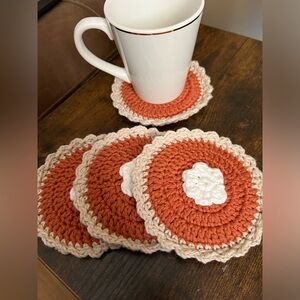 Fall Crochet Pumpkin Pie Coasters Set of 4
